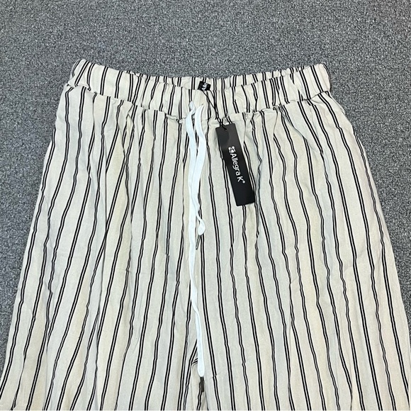 Allegra K Striped Drawstring Waist Wide Leg Pants Womens Size Large Beige NWT - Picture 2 of 11